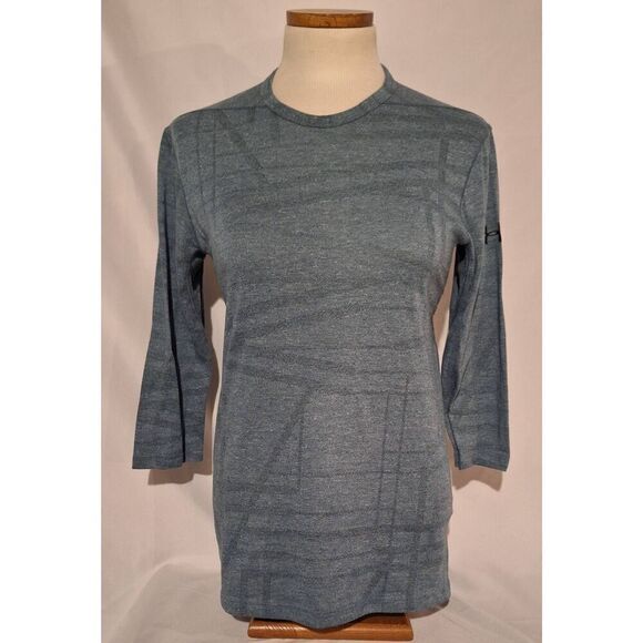 Under Armour Mens Threadborne Heat Gear Fitted 3/4 Sleeve Heather Blue Top Sz M - Picture 1 of 4